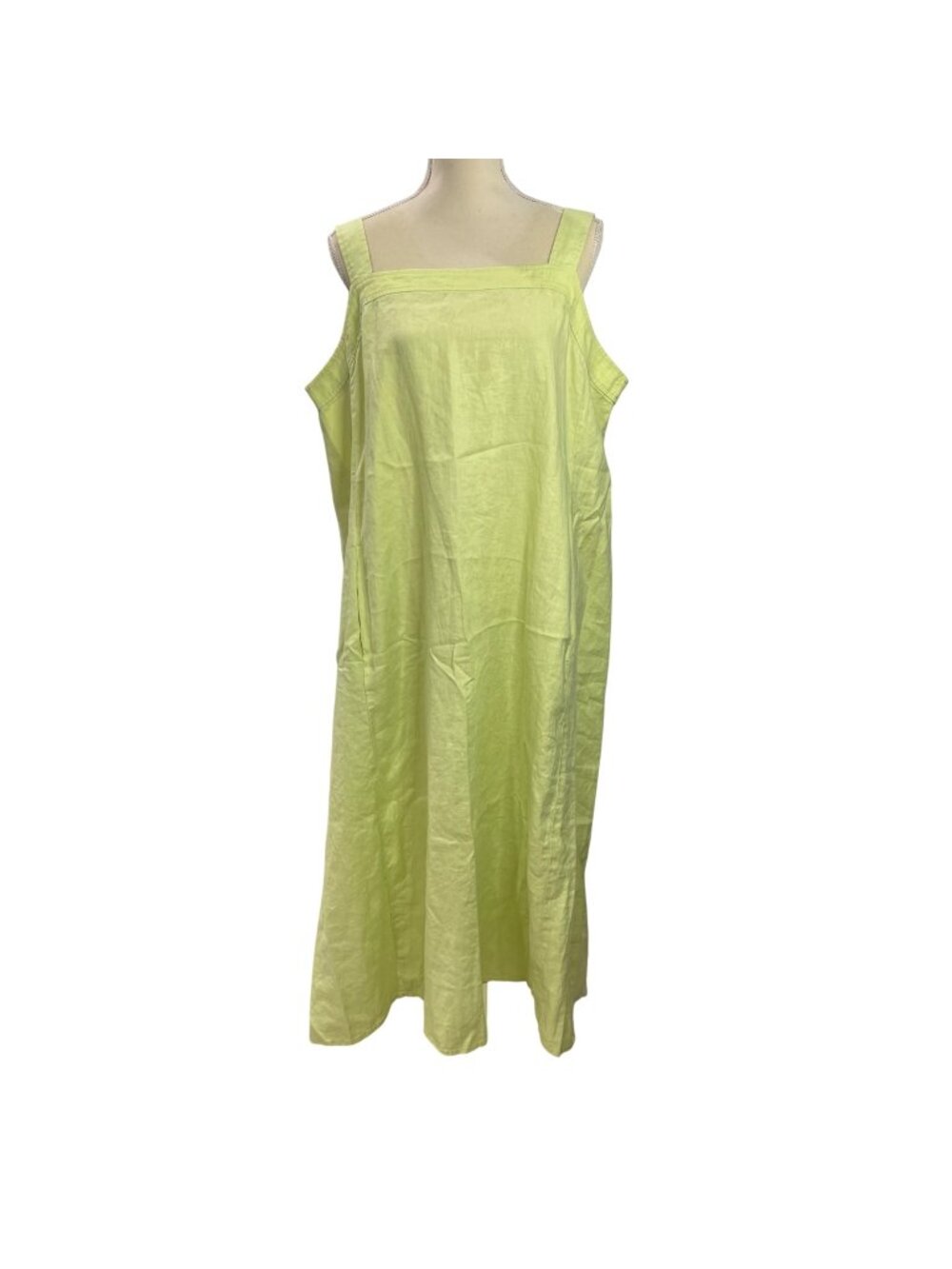 Eileen Fisher Organic Linen Square Neck Dress Women's Size XL Pockets Honeydew